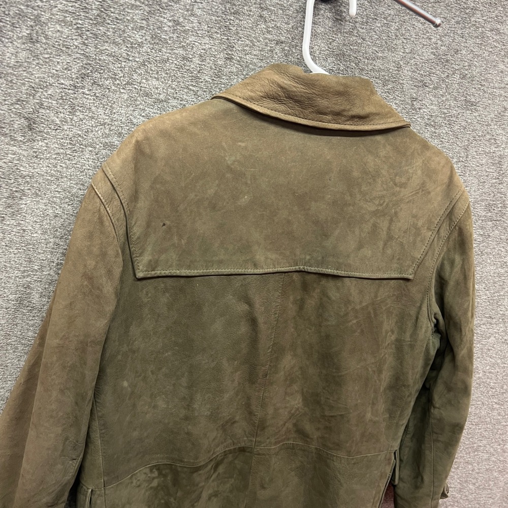 Vintage Burberry Suede Leather Duffle Toggle Coat Olive Green Jacket Womens - Picture 12 of 16